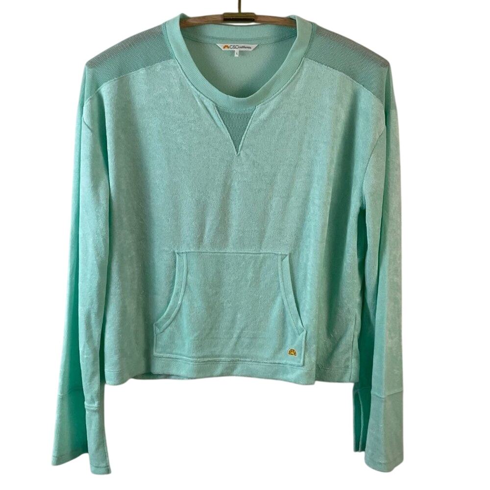 C&C California Pastel Green Mesh & Velour Top Size Large